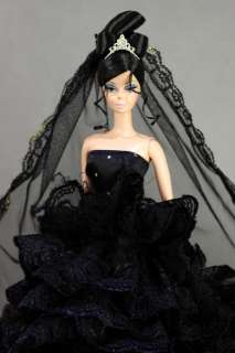DW1099 Black Handmade Wedding Dress Set for Barbie FR G  