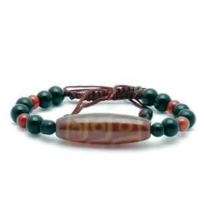  Tibetan Bracelet   Dzi Beads Brown Bead with Green Accent 