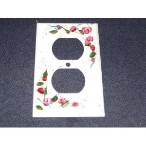  Hand Painted Metal Outlet Plate Cover   White w/ Red Roses 