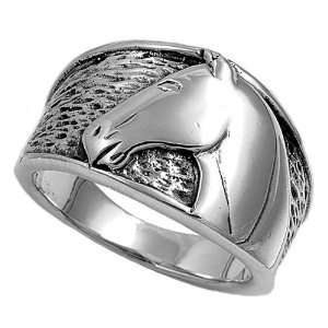  Sterling Silver Ring   Horse   4mm Band Width   14mm Face 