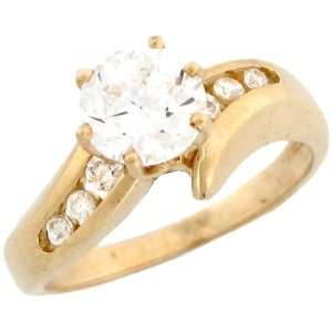   Gold Round Cut CZ Engagement Ring with Channel Set accents: Jewelry