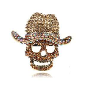   Topaz Crystal Rhinestone Skull Cowboy Hat Statement Ring: Jewelry