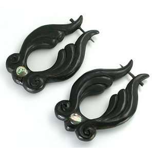  ANGEL WINGS with Abalone Inlay Black Wood Pick Earrings 