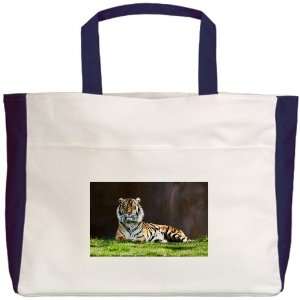  Beach Tote Navy Bengal Tiger Stare HD 