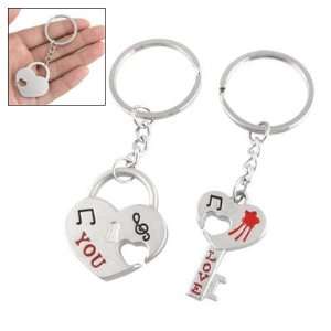  Love You Heart Shape Key Lock Dangling Keychain 2 Pcs 