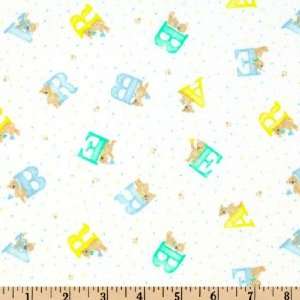  44 Wide Flannel Alphabears Blue Fabric By The Yard: Arts 