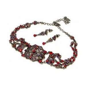 Vintage Fashion Jewelry Choker Necklace Set   Victorian Ruby Austrian 