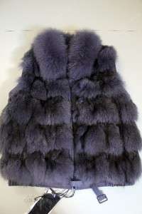   QUALITY Fox Fur Leather VEST top GILET Pelliccia Volpe VIOLET S/M/L
