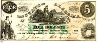 1864 Alabama Confederate Treasury Note. New Condition  