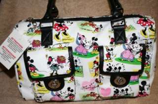 Disney White Mickey & Minnie Mouse Comic Cartoon Purse Handbag NWT 