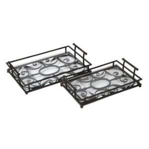  IMAX Antique Bronze Metal Trays With Mirror Glass Bottoms 
