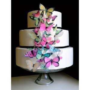 Edible Butterflies ©   Set of 30 Pink and Green   Cake Decorations 
