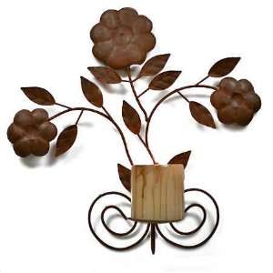 Rusted Metal Floral Candle Holder Wall Hanging