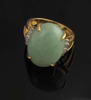 Cabochon Cabachon Green Jade Diamond 14k Gold YG Ring  