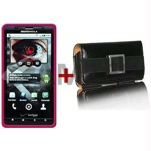  Amzer Rubberized Hot Pink Snap On Case Leather Pouch Combo 