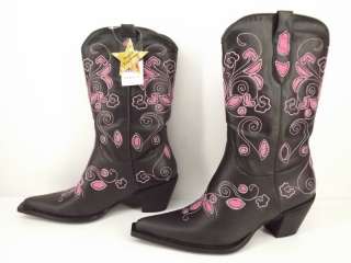 NIB Womens cowboy boots black pink vegan Roper Rockstar 10 M cut out 