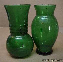 Vintage Pair Emerald Green Art Glass Vases  