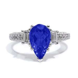  3.32Ct Pear Cut Sapphire & Diamond Engagement Ring 14K 