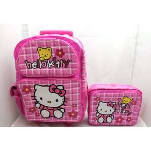  Hello Kitty 16 Large Rolling Backpack + Lunch Bag SET   PINK 
