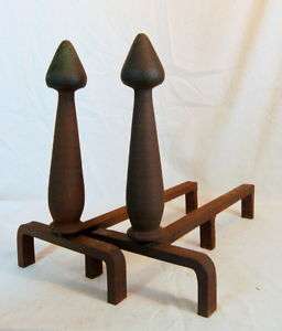 early modern, heavy Cast Iron Andirons, flame top, 18  