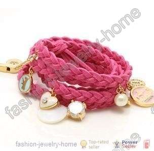 Multicolor Knit Shell Heart Rabbit Key Crystal Charms Bracelet HOT 