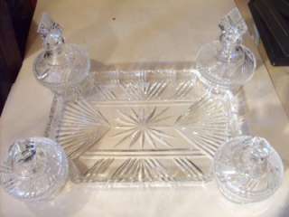 RARE VICTORIAN CUT GLASS LEAD CRYSTAL 9 PC DRESSING TABLE SET  