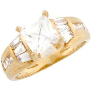   Gold Square CZ Engagement Ring with Unique Accent Design Jewelry