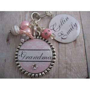  Grandmother Pink White Damask Bottle Cap Keychain 