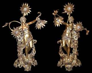 Spectacular Pair 19th C. Figural Lady Newel Post Lights  