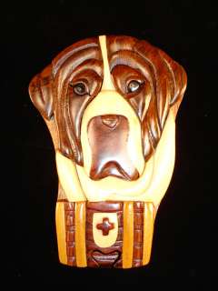 NEW Hand Carved Wood Art Intarsia SAINT BERNARD DOG Puzzle Jewelry 