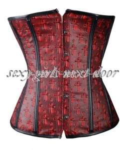 GOTH Red Cross Underbust CORSET Faux Leather Bustier L  