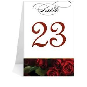  Wedding Table Number Cards   Red Red Wine Roses in White 
