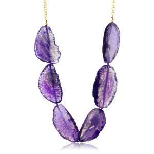 Kenneth Jay Lane Amethyst Agate Stone 7 Station Necklace