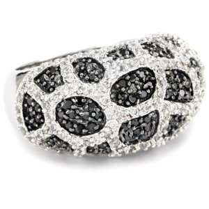 Kenneth Jay Lane Rhodium, Crystal and Jet Pave Dome Adjustable Ring