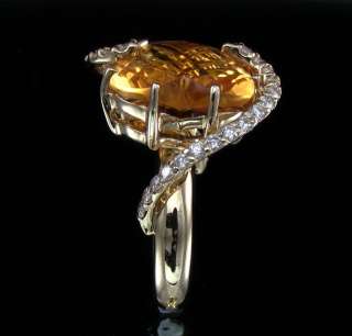 Estate 13.66 Ct Genuine Vintage Citrine & Natural Round Diamonds Ring 