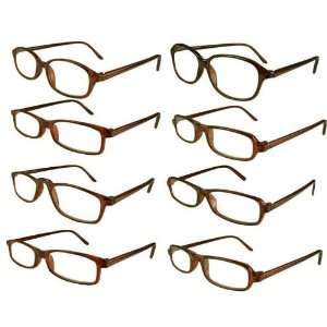 Reading Glasses Wholesale 8 Pair Brown Plastic Reader Men Women 2.50