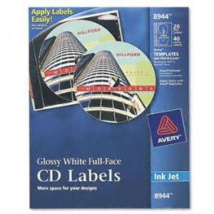  Avery® Full Face CD Labels LABEL,FULLCD GLSY,20PK,WE 