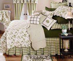 COUNTRY HOUSE GREEN & WHITE TOILE TWIN QUILT + SHAM SET  