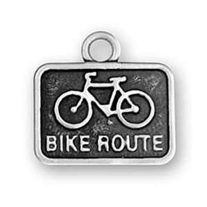   Silver Charm Pendant Bike Route Sign 15mm X 11mm (1)