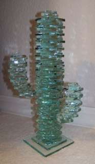 13 1/2 Aqua Glass ARIZONA SAGUARO CACTUS ART SCULPTURE  