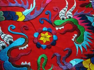 Antique red miao hmong trible hand stitch embroidery double dragon 