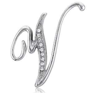   Toned Initial Letter Brooch Pin   V   Womens Brooches & Pins: Jewelry
