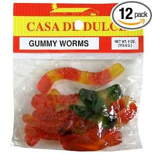 Casa De Dulce Gummy Worms, 4 Ounce Bags (Pack of 12)  