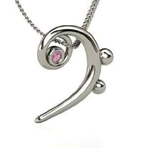 Bass Clef Necklace, Sterling Silver Necklace with Pink Tourmaline