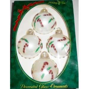   White with Candycane Christmas Ornaments, Set of 4: Home & Kitchen