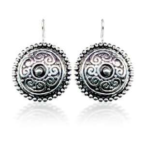   : Sterling Silver Bali Inspired Filigree Round Drop Earrings: Jewelry