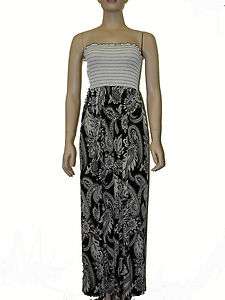 NWOT Womens Floral Maxi Tube Top Strapless Dress Black and White S, M 