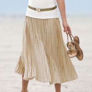  TravelSmith Womens Plus Size Metallic Crinkle Skirt Beige 