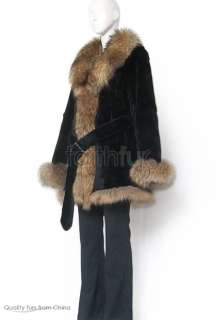 Sheared Rabbit Fur Jacket/Coat with Racoon Fur trimed  