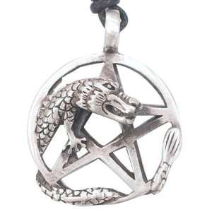  Dragon Star Pentagram Pewter Pendant Necklace: Jewelry